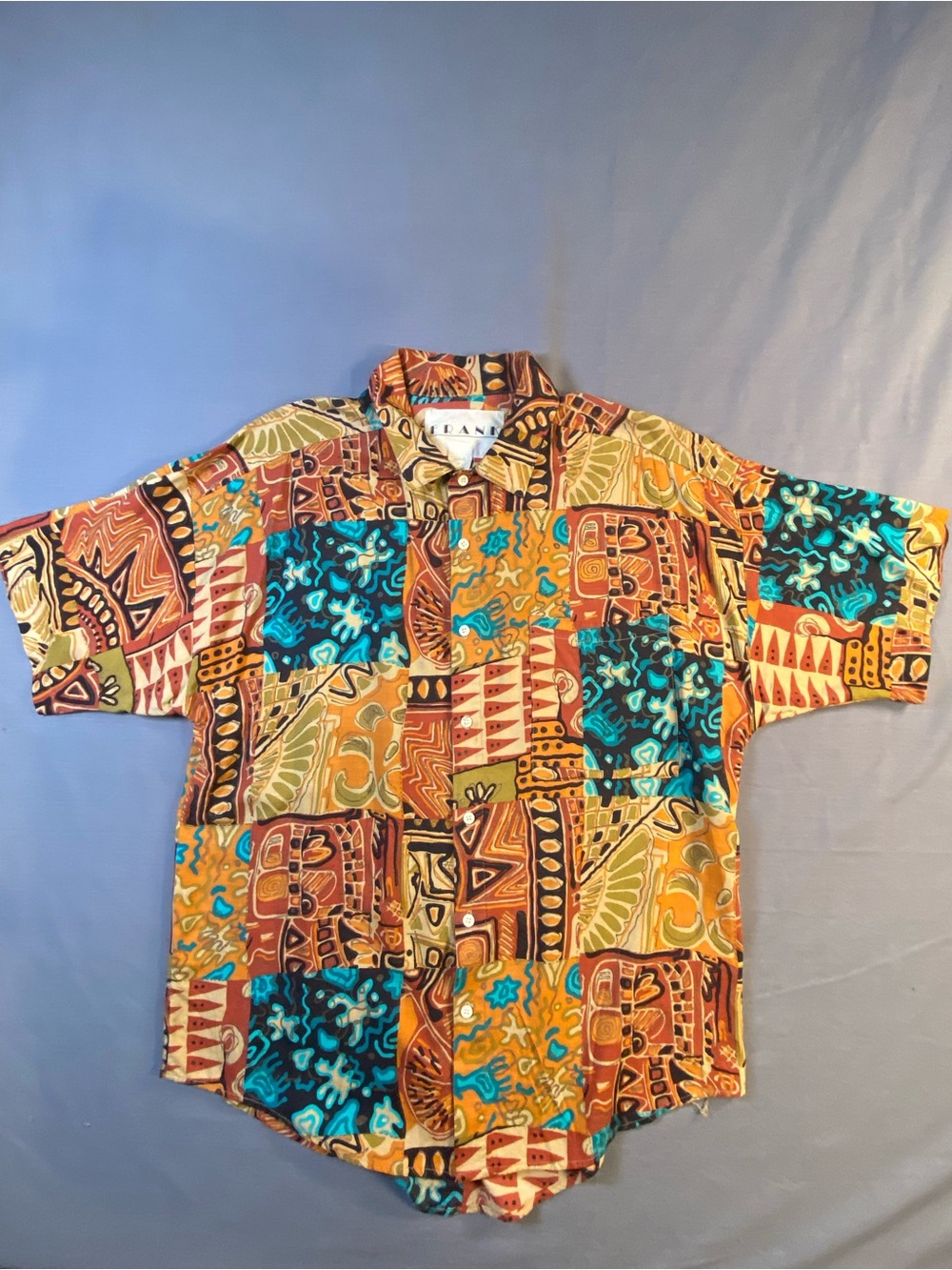 Vintage Frank brand Colorful Patchwork Short-Sleeve Men's Shirt - Multicolor med